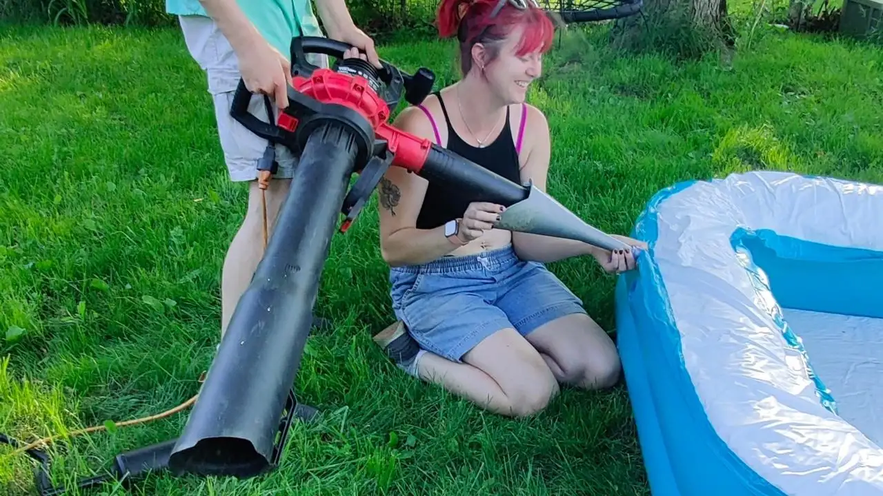 Instructions on how to use a leaf blower for a bounce house